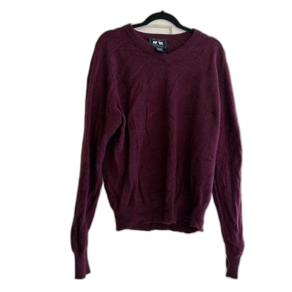 Woods & Gray 100% Cashmere V-Neck Sweater Burgundy Plum Men's L